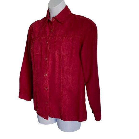 Croft & Barrow Red Long Sleeve Faux Suede Women's Button Up Top Size Medium NEW - Picture 4 of 8